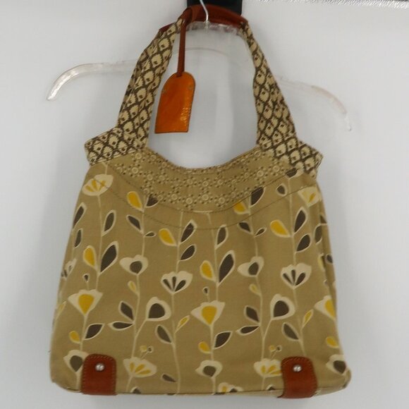 Fossil Original Brand Mustard Yellow Brown Floral Detail Handbag - Picture 1 of 11